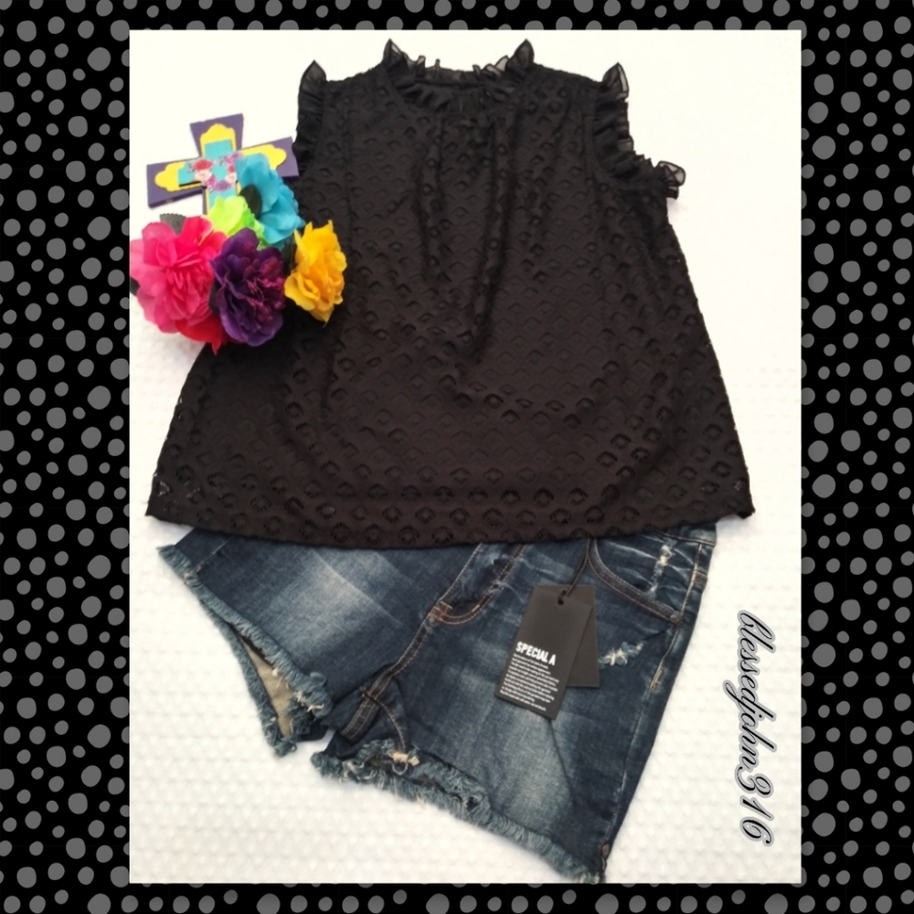 Lace Sleeveless Blouse Black Women NWT